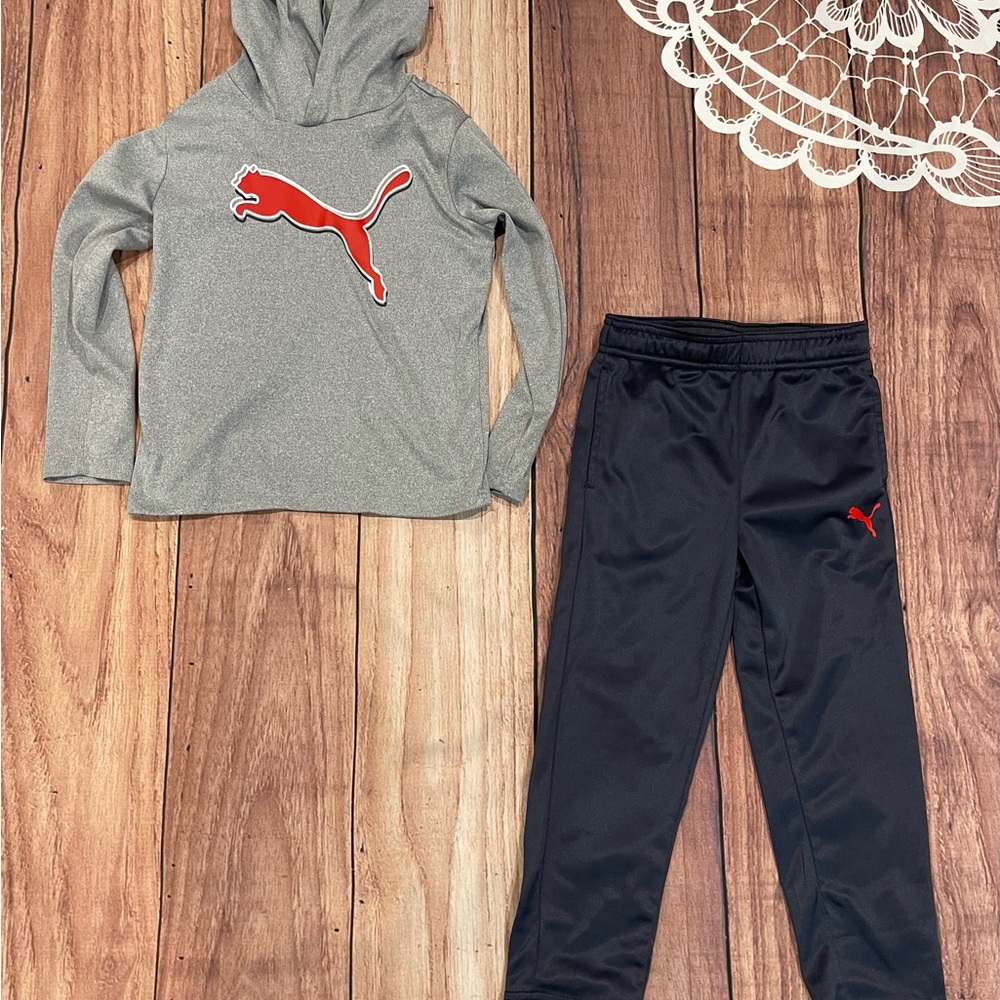 Puma Kids Gray Hoodie and Black Joggers Set